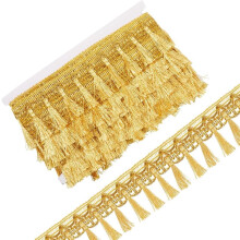 13Yds Metallic Fringe Tassel Trim, Light Khaki Glitter Lace Ribbon 55mm Wide – Compatible with DIY Sewing, Clothing, Curtains