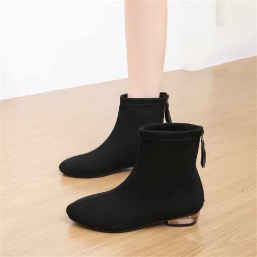 Willtoo Women's Ankle Boots Round Toe Low Heel Side Zipper