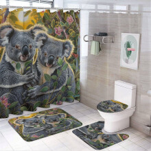 4-Pc Koala Shower Curtain Set with Non-Slip Rug, Toilet Lid Cover & Bath Mat – Abstract Watercolor, Waterproof & Durable