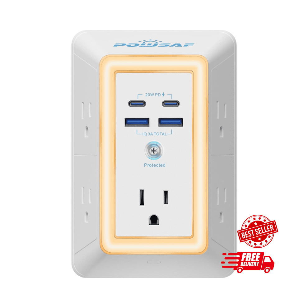 Surge Protector Power Strip 5 Outlets 4 Usb Ports White 908436688680