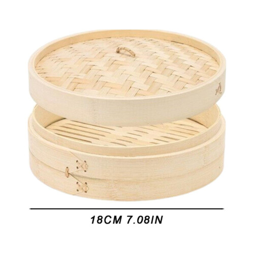 Bamboo Steamer Basket 18cm Multi-Tier Reusable 2