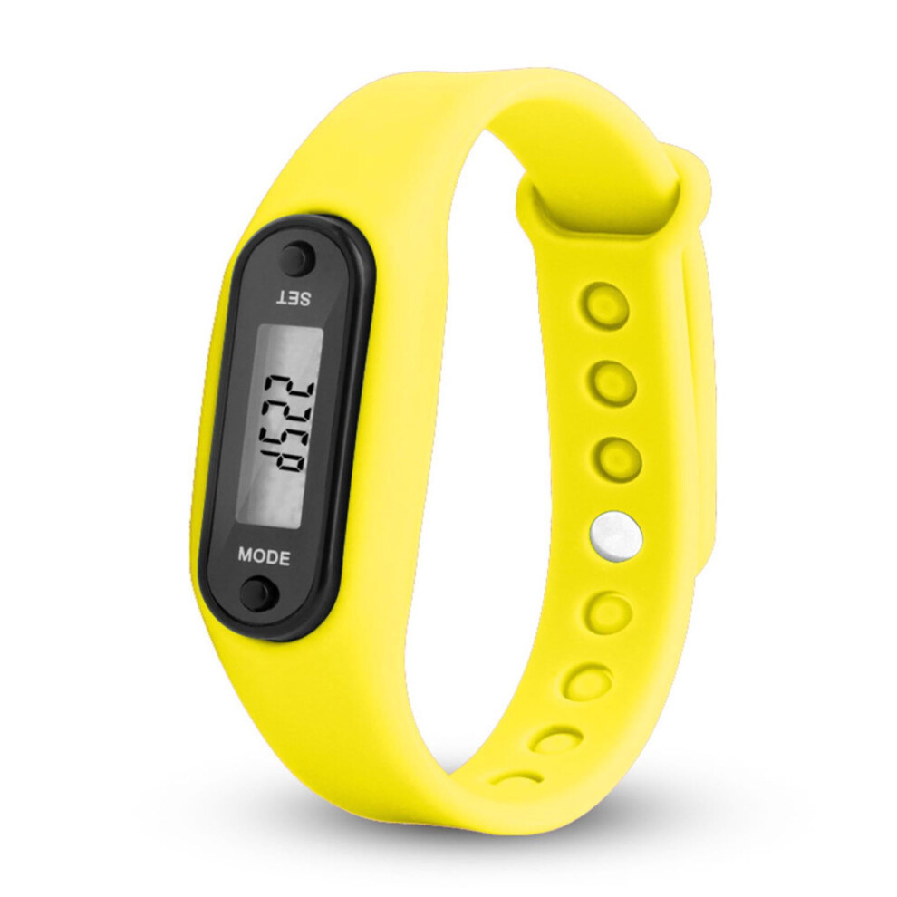 Yellow silicone pedometer watch steps miles calories