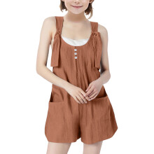 Girls Cotton Linen Sleeveless Jumpsuit Brown 7-8 Years