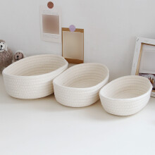 Mini Woven Oval Baskets (30x17x9cm, White) – Boho Cotton Rope Storage, Decorative Organizer Bins for Bathroom, Pet Toys, Gifts – Compatible with