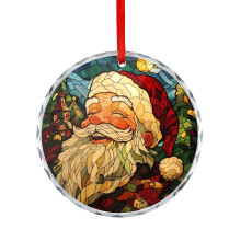 Santa Claus Glass Christmas Ornament Round 1 Pack