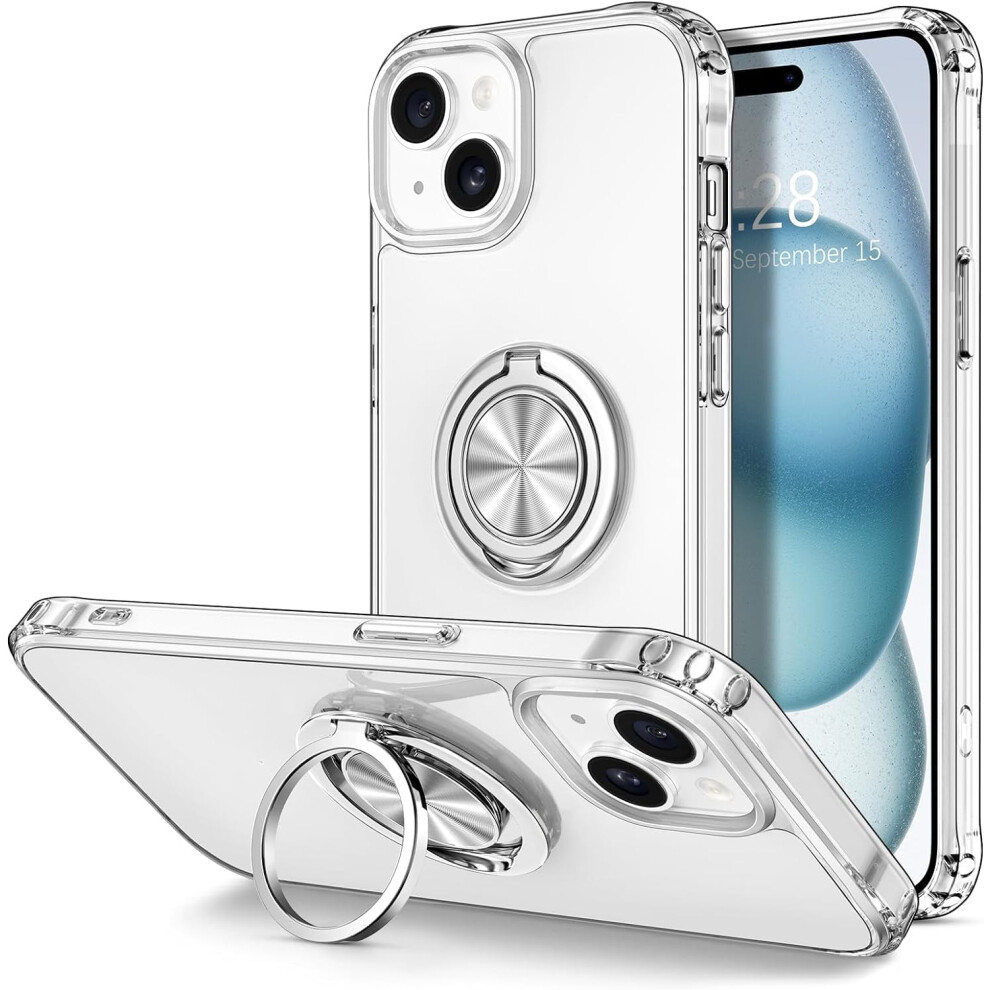 Iphone 15 Plus Clear Case With 360 Rotatable Ring Stand Gold 937196020218
