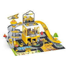 Parking Garage Toy Playset Yellow 3-Car Alloy Track for
