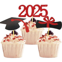 2025 Graduation Cupcake Toppers, 48 PCS Food/Appetizer Picks For Graduation Party Mini Cake Decorations, Diploma, 2025, Grad Cap Set 48 Pieces