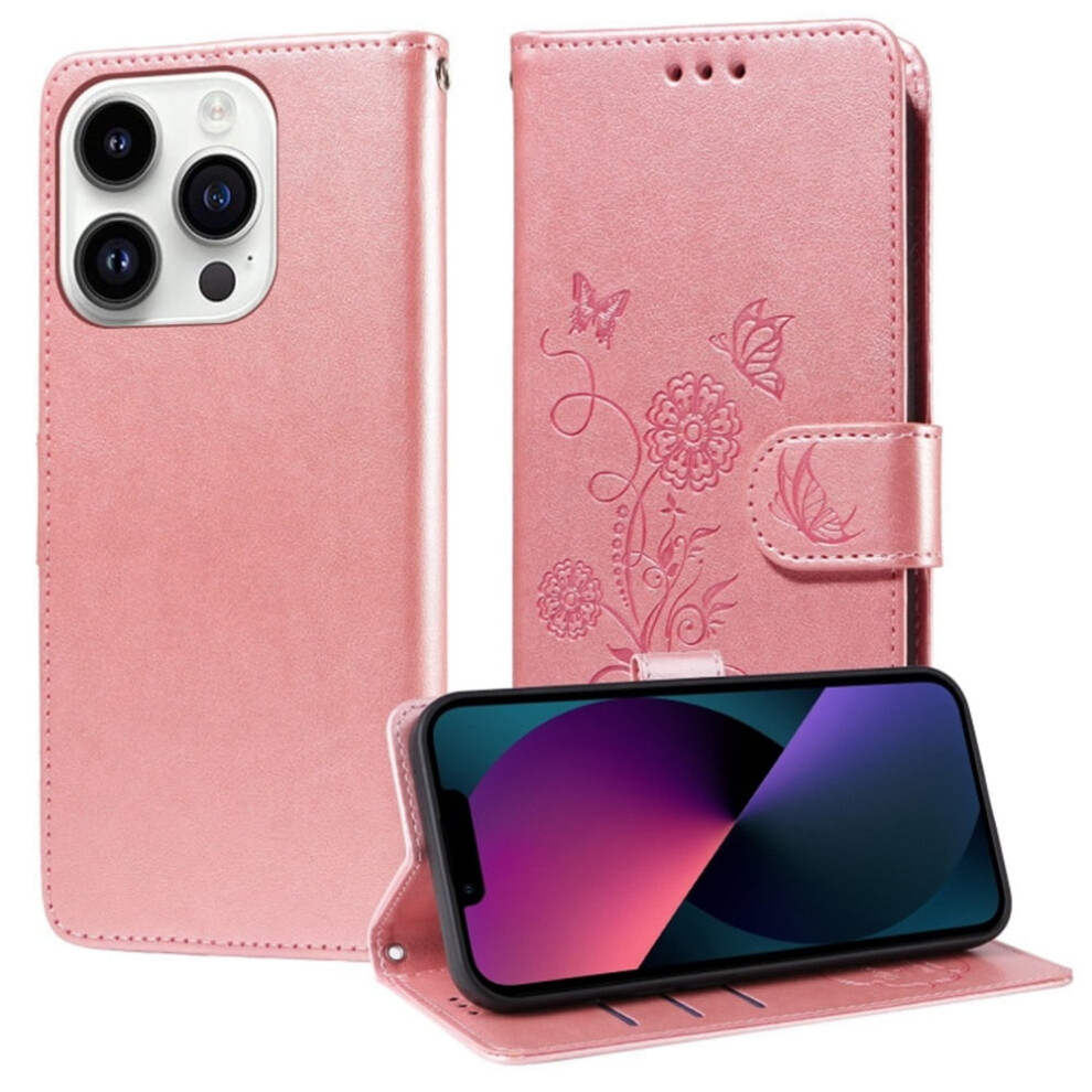Iphone 13 Pro Leather Flip Case With Butterfly Pink 975221385345