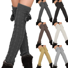 Kabelgebreide dijhoge sokken voor dames, winterlaarzenkousen, extra lange beenwarmers tot over de knie.