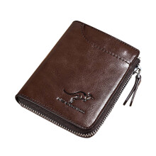 Men's RFID-blocking leather wallet with zipper and