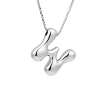 Silver Bubble Letter Necklace Personalized Initial Pendant