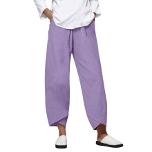 Pantaloni di lino a gamba larga da donna, viola, taglia 3XL