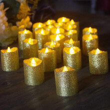 Flameless LED Tea Candles, 12-Pack Gold Glitter Twinkling Fake Candles for Wedding, Anniversary, Christmas & Outdoor Decor – Compatible with AA