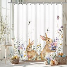 Douchegordijn met paashaas en bloemenmotief, 60x72 inch