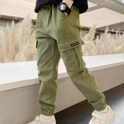 Pantaloni cargo da jogging da ragazzo in cotone verde oliva 1