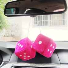 1 Pair of Fuzzy Plush Dice for Car Mirror, Retro 3” Pink Dice with White Dots for Car Interior Hanging Ornament Decoration
