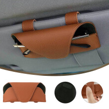 Car Visor Sunglasses Case — 7.1in x 3.5in, Magnetic Closure Holder with Elastic Clip, PU Leather Organizer for Vehicle Sun Visor()