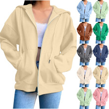 Women's Oversized Zip-Up Hoodie, Warm Fleece Winter Jacket with Pockets, Lightweight Full-Zip Hooded Sweatshirt – Compatible with All Seasons