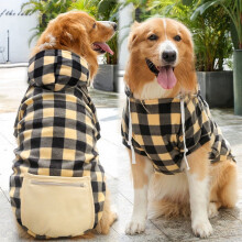 Reversible Plaid Fleece Dog Jacket Hooded with Pockets