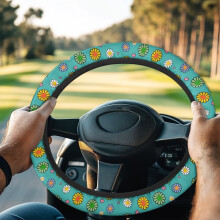 Hippie Flower Golf Cart Steering Wheel Cover Universal Fit