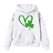 Girls Hooded Sweatshirt Heart Clover Print Soft Casual Top