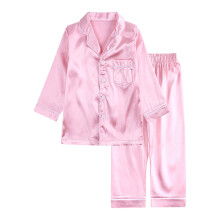 Silk Pajama Set for Kids – Satin Silk 2-Piece Button-Down Sleepwear with Long Sleeves & Pants (Pink, Size 150)