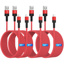 4-Pack USB-A to Lightning Cables (6FT & 10FT), Nylon Braided, 3A Fast Charging, Compatible with iPhone 14/13/12