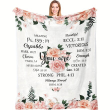 Inspirational Christian Flannel Fleece Throw Blanket – 100% Polyester, Vintage Floral & Knitted, All-Season, Uplifting Scripture Messages