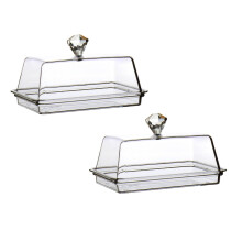 Glass Butter Dish Transparent Butter Holder Clear Butter Dish Box Reusable Butter Dish with Lid for Kitchen with Lid Handle Cover 2PCS