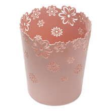 Mini 1-Gallon Pink Hollow Flower-Shaped Wastebasket – Lidless Round Bin for Bathroom, Kitchen, Bedroom, Office, Dorm (Pink)
