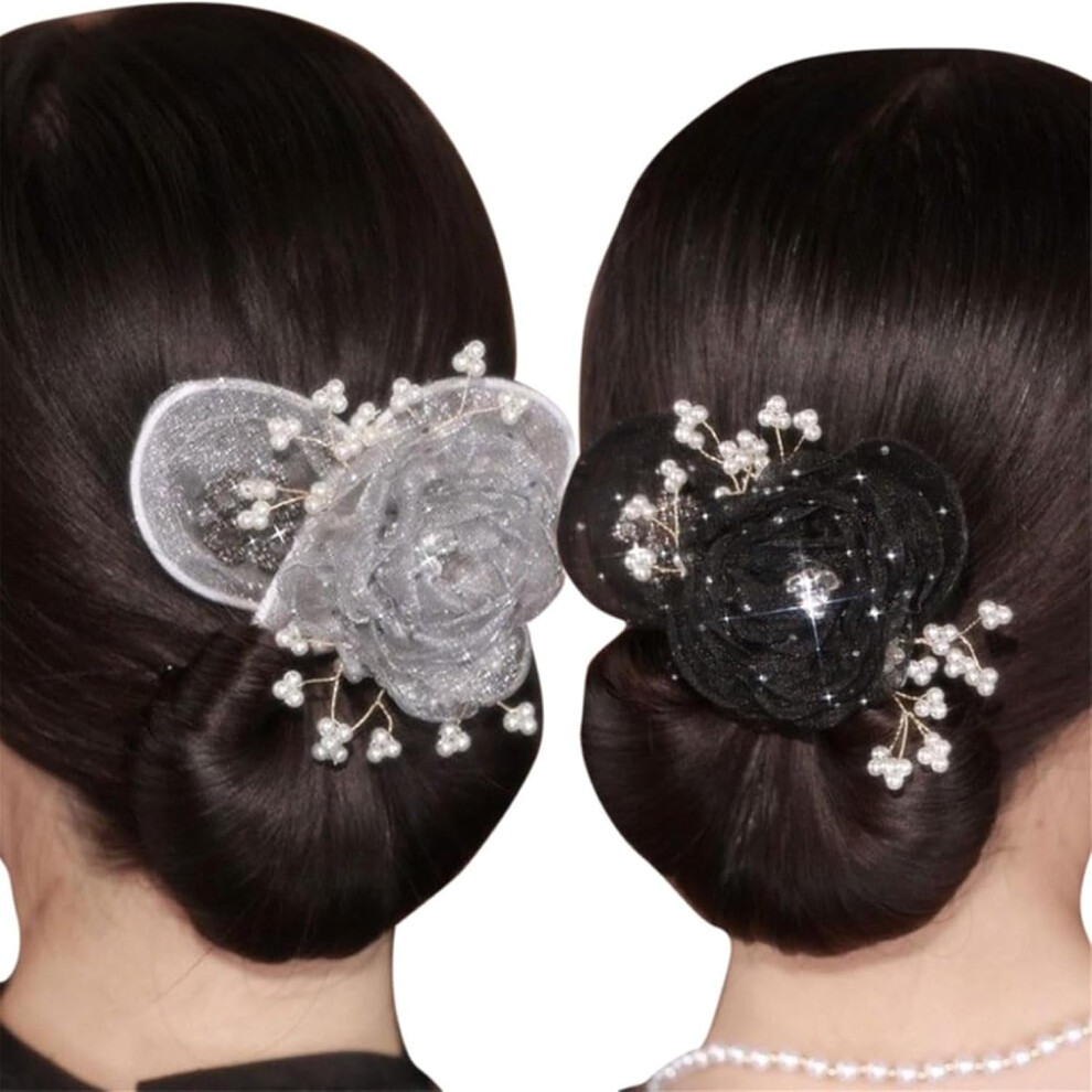 Hand Embroidered Floral Design Dotted Hair Bun Maker, Lazy Hair Curler, Roller and Twister (#1 + #2)