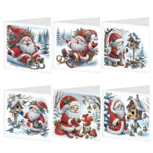 6 Pcs DIY Christmas Cards, Diamond Art Kits for Adults, Rhinestone Santa Designs with Envelopes for New Year Celebrations