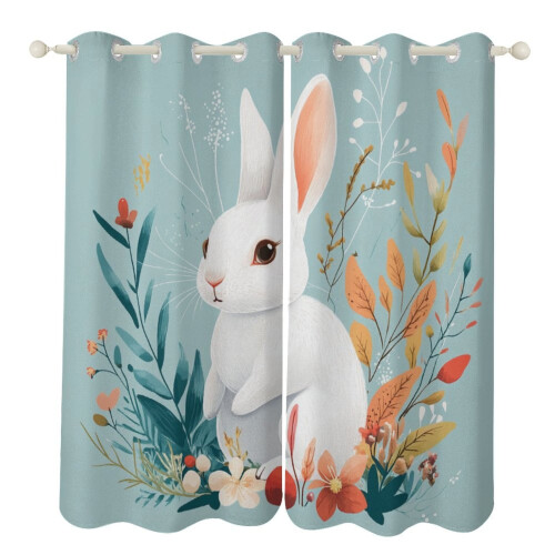 Easter Rabbit Blackout Curtains Watercolor Pattern Grommet