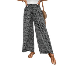 Women's Floral Print Palazzo Pants with Side Slit Wide Leg Design, Summer Beach Casual Skirt Pants, Comfortable and Flowy for Women,Black S