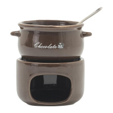 Ceramic Fondue Pot Set with Forks Brown