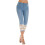 Calça jeans capri feminina com detalhes em renda lavada e bolsos. 1