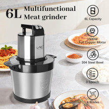 Food Processor Stainless Steel Bowl 24 Cup 3 Speeds 4 Blades