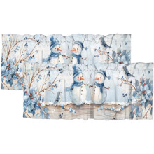 Christmas Kitchen Valance Curtains, 54x18 in, Snowman & Snowflake Design, Rod Pocket, 2 Panel – Compatible with Standard Rods