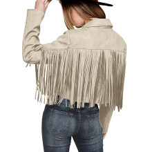 Women's Beige Faux Suede Cropped Motorcycle Jacket with