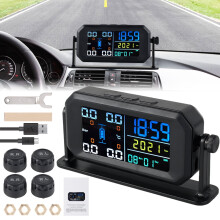 Ghopy Solar & USB TPMS with LCD, 4 Sensors, Waterproof, Real-Time Pressure Monitoring & Alarms – Compatible with RV/Trailer
