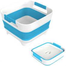 2.4 Gal Collapsible Wash Basin with Drain Plug, 9L Dish Pan for Baby Bottles, Portable Sink, Foldable Bucket for Camping, RV, Veg Washing (Gray)