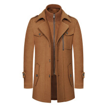 Men's Classic Trench Coat Men's Winter Mid-Length Wool Blend Anorak Coat with Double Zipper Design for Cold Weather
