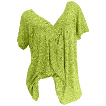 Blusa feminina plus size com lantejoulas, decote V profundo e manga curta.