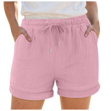 Women's High Waisted Linen-Like Cotton Shorts with Pockets