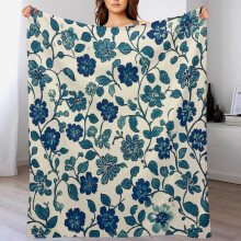 Floral Flannel Throw Blanket Blue Green 50x60 inches