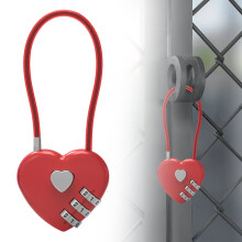 3-Digit Combo Cable Lock, Heart-Shaped Padlock for Luggage, Suitcase, Gym Locker, Travel & Home Use (2"x4", 1 Pc)