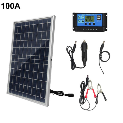 20W Portable Outdoor Solar Panel Kit Complete 12V Polycrystalline Silicon Usb 60A