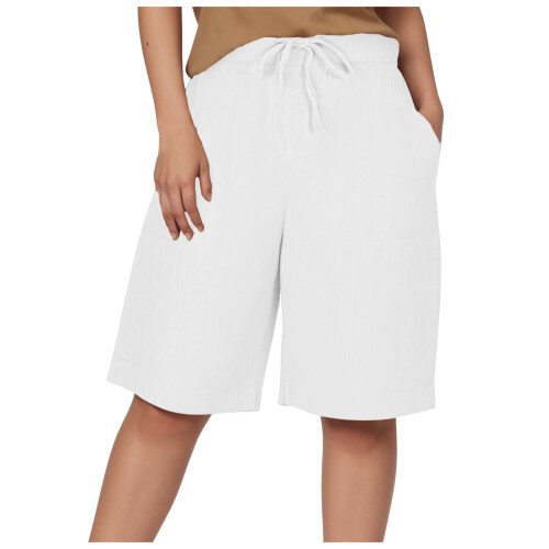 Women's Cotton Linen Bermuda Shorts Wide Leg Drawstring