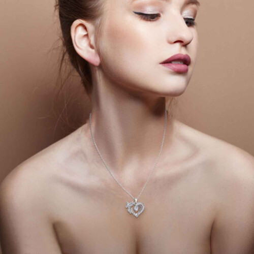 Butterfly Heart Pendant Necklace Two-Tone 1